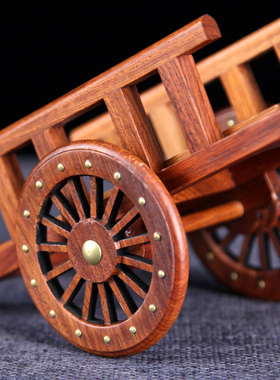 花梨木雕刻工艺品l红木摆件桌面创意小推车农具微缩模型送老外礼