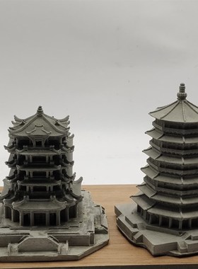 水泥手工古代国风建筑塔楼v阁模型摆件家居沙盘微景观假山装饰工