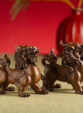 紫铜貔貅摆件公母一对瑞兽家居装饰乔迁礼品客厅V玄关办公室摆设