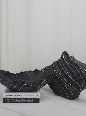 创意现代黑色异形肌理果盘蒜头摆件样板间客厅玄关餐厅厨房装饰品