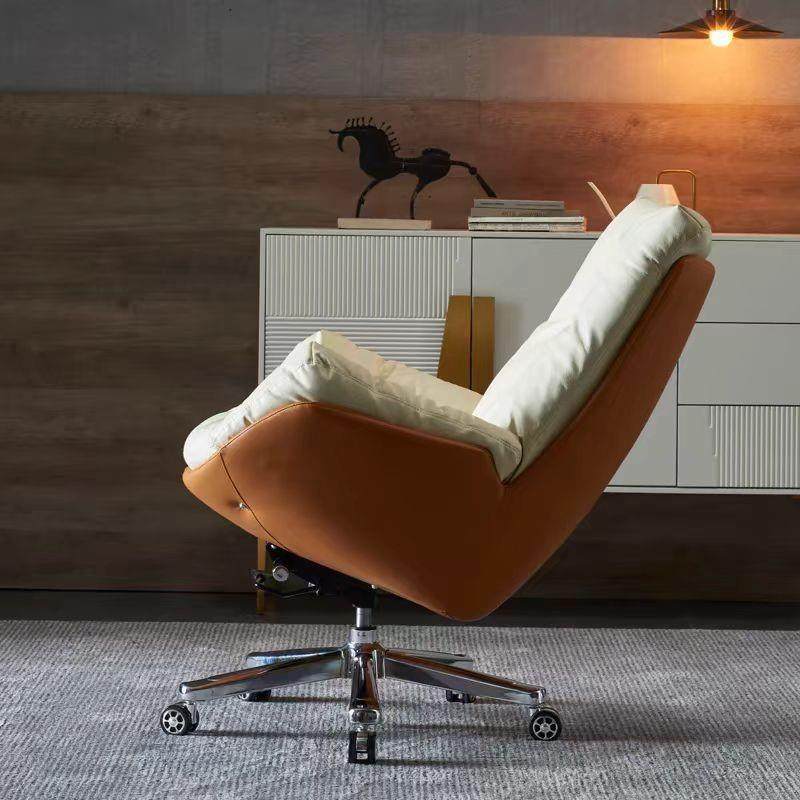 办公椅家用老板椅办公室牛皮电脑椅奶油风网红椅轻奢橙高档直播椅,淘宝优惠券,粉丝福利购,淘宝优惠卷