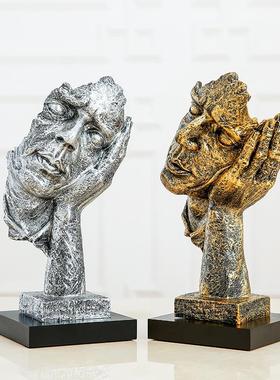 轻奢创意抽象人物不听不看玄关桌面摆件办公室酒柜书架装饰品摆件