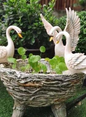 创意微景观户外后院装饰家居假山后山花园树脂工艺品天鹅摆件