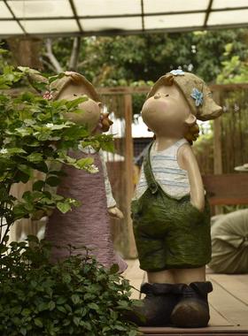 可爱大号小孩创意小院子装饰品庭院花园摆件树脂桌面阳台摆设布置