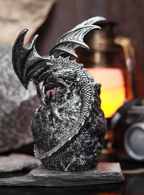 0龙灯雕像装饰品摆件带灯创意飞龙恶龙桌面装饰小夜灯