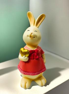 创意情侣兔摆件家居桌面客厅树脂工艺品装饰品情人节结婚礼品
