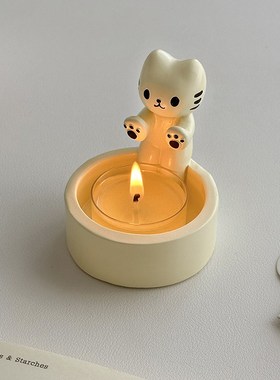 速发小众创意感台装饰摆件家手小猫树脂香薰托台烤用氛围烛卧室