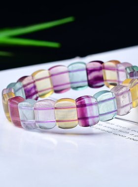 天然水晶七彩西瓜萤石手排紫绿萤石原石女款手串节日礼物