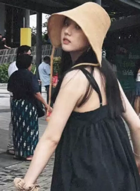 夏季海边定仿系带棉麻草帽帽子