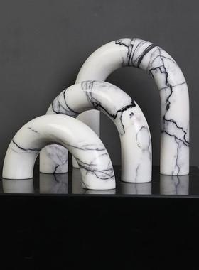 现代大理石拱形摆件样板房几何装饰客厅电视柜桌面摆设工艺品轻奢