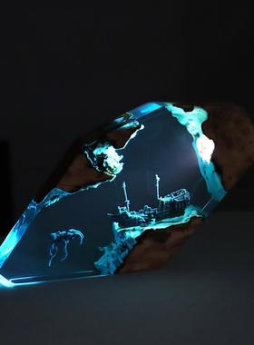 家居装饰树林小仙鹿桌面艺术摆件沉船章鱼圣诞节礼品实木树脂夜灯