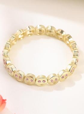 时尚新品欧美轻奢粉色少女镶钻笑脸爱心手链金属太阳花弹力手链