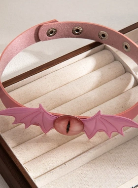 万圣节皮质恶魔眼球翅膀项圈 鬼节派对暗黑甜酷可调节项饰