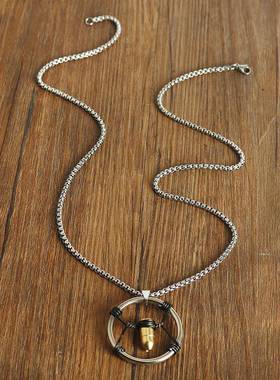 跨境欧美时尚长款子弹头缕空吊坠项链赛博朋克2077男士潮流项链