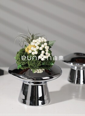 北欧创意电镀银色蘑菇玻璃窗花瓶摆件样板间客厅餐桌装饰品