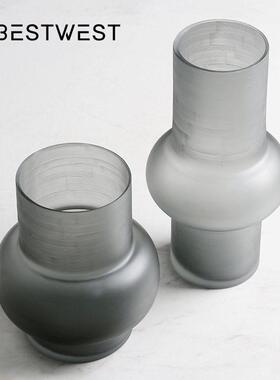 博西家居中古风烟灰色磨砂玻璃花水培花器家居档软装摆件