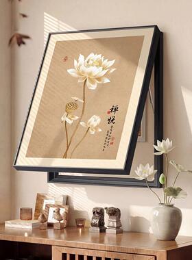 荷花图电表箱盒装饰画新中式竖版电闸箱挂画级感多媒体盒遮挡箱