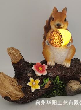 户外园花太阳能松仿鼠吃松果摆件树脂品工艺庭院真木头QY210907装