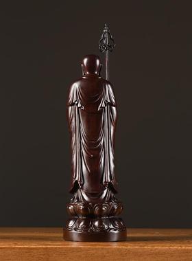 黑檀实木雕刻木雕地藏王佛像家居供奉摆件工艺品地藏菩萨摆设佛像