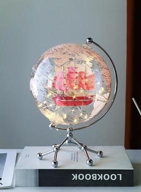 地球仪摆件客厅办公室轻奢发光书桌装饰品高级感生日礼物一帆风顺