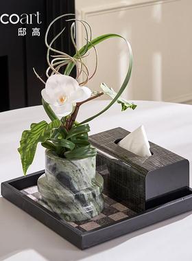 客厅高档轻奢高级感桌面抽纸盒餐厅商用餐桌纸巾盒艺术感摆件套装