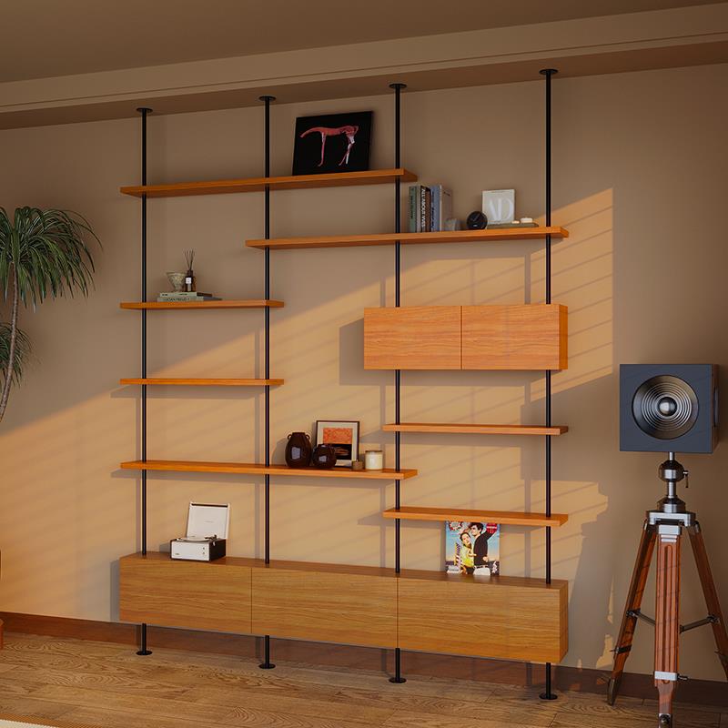 Nordic simple bookshelf integrated living room partition display display rack household floor-to-ceiling bookcase overhead storage rack