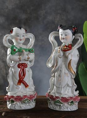 金童玉女摆件观音善财童子童女龙女招财供奉陶瓷佛像