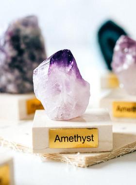 简约现代大理石水晶方形底座立式桌面摆件高低组合天然石材开采