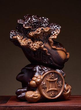 黑檀木雕白菜摆件实木质招财客厅酒柜发财装饰工艺品乔迁开业礼物