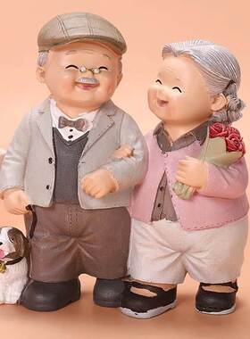 速发电视老头老太周摆件结婚白头偕金老婚送男朋友情侣太年纪念日