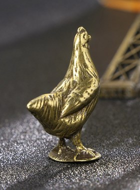 速发公鸡摆件黄铜仿古母鸡动物家玄居关办铜室桌面迷你生肖鸡工艺