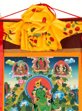 速发绿度唐唐卡西藏仿手绘母卡画挂家用供奉藏族尼泊尔款装饰壁画