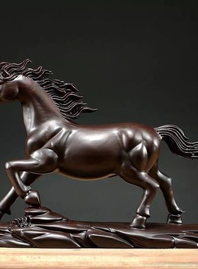 速发红花马木雕刻梨摆件马到成功实木质马生肖家工办公桌面装饰居