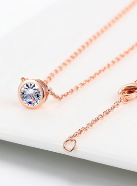 好货Womens Simple Round 1 Carat Cubic Zircon Rose Gold Neck