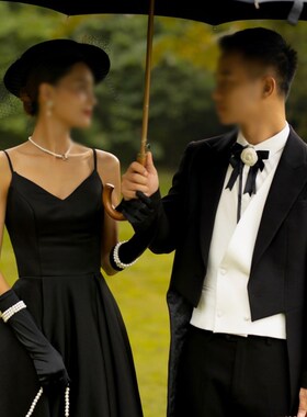好货浪漫赫本风婚纱摄影道具黑伞法式帽子外景街拍珍珠手包欧式英