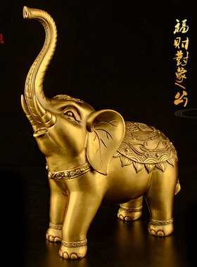 纯铜大象摆件一对招财吸水象福财铜象工艺品客厅酒柜装饰大号大型