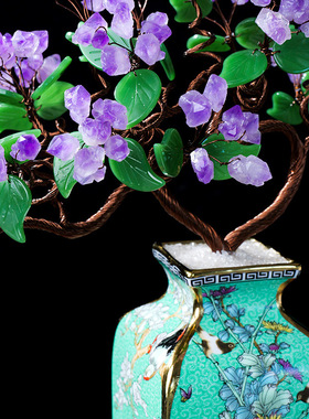 天然紫水晶牙花陶瓷花瓶家居客厅玄关开业送礼紫气东来发财树摆件