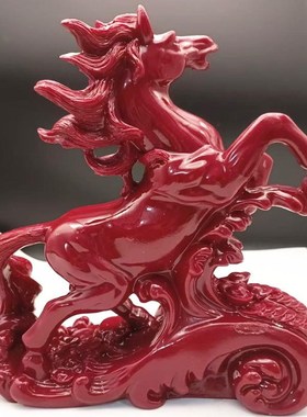 朱砂马到成功摆h件红色客厅酒柜装饰工艺品桌面摆设办公室开业骏