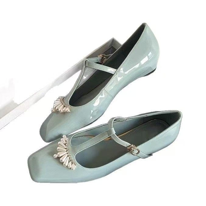 2026早春款温柔珍珠方头玛丽珍鞋女黑色漆皮浅口气质百搭平底单鞋,淘宝优惠券,粉丝福利购,淘宝优惠卷