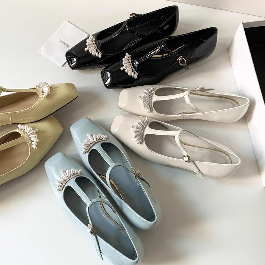 2026早春款温柔珍珠方头玛丽珍鞋女黑色漆皮浅口气质百搭平底单鞋,淘宝优惠券,粉丝福利购,淘宝优惠卷