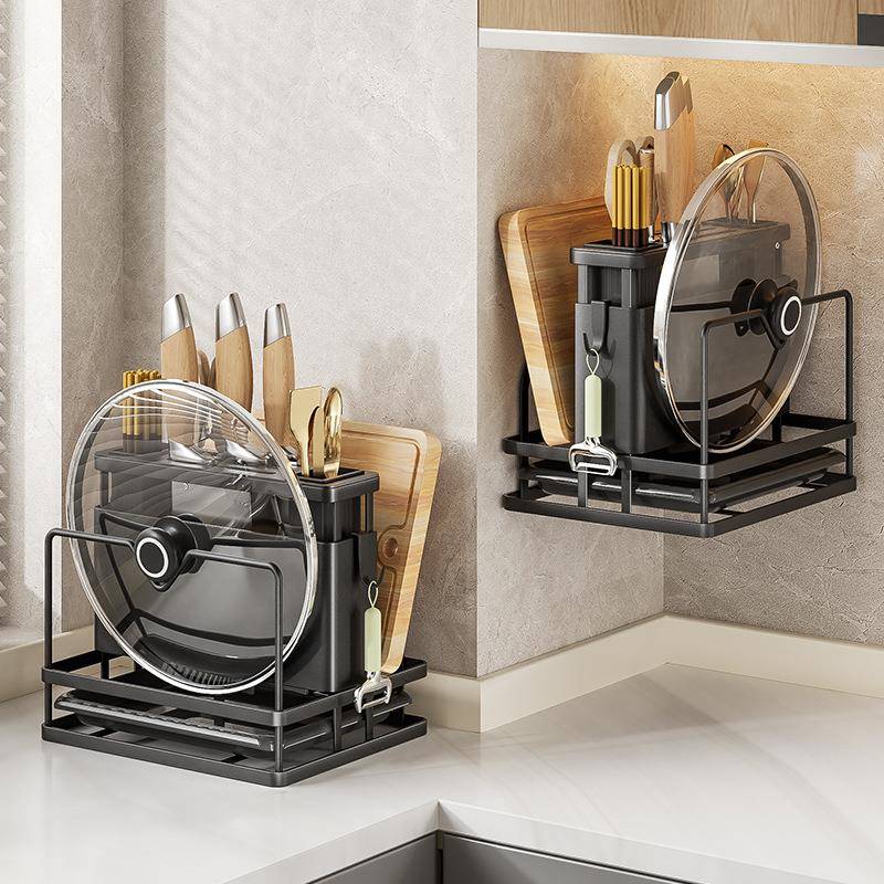 厨房刀架壁挂置物架台面菜刀具筷子砧板锅盖菜板多功能一体收纳架 - 图1