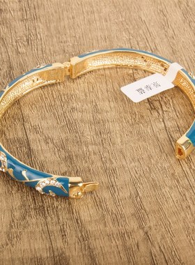 北京景泰蓝珐琅手镯中细圆形开口女子简约复古首饰送女友闺蜜礼物