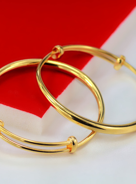 新款时尚镀金推拉手镯光面活口可调节宝宝金手镯婴儿满月礼品手镯