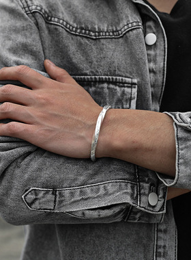 c维京战镯男士手镯手工莫比乌斯手镯环唐草纹开口男潮复古银手镯