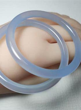 手镯叮当镯细玛瑙玉髓条天然女少女冰种圆玉镯冻蓝美人荔枝玉款仿