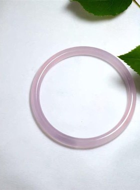 手镯玉髓条玛瑙天然圆镯细女冰种叮当镯子款粉美人粉色少女玉镯高