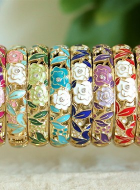 北京旅游中式礼物景泰蓝复古镂空款牡丹花时尚手镯送女友送妈妈