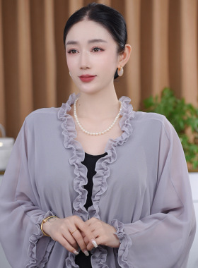 夏季雪纺木耳边薄款开衫披肩女士