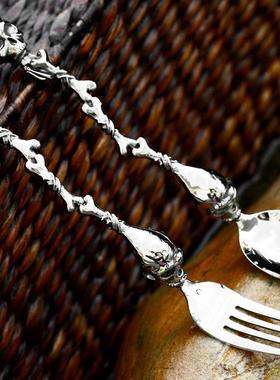 beier复古不锈钢工艺品 钛钢骷髅餐叉汤勺 创意叉勺子西餐具