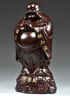 黑檀木雕弥勒佛像摆件实木大肚笑佛客厅办公室家用玄关红木工艺品